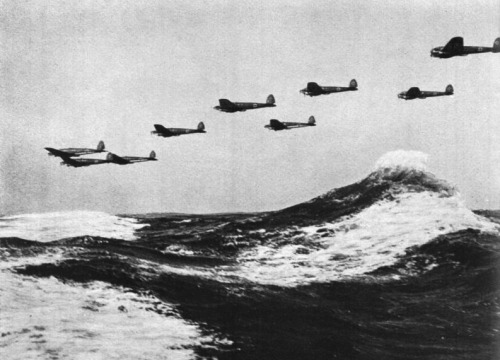 German bombers over the English Channel during the Battle of Britain, 1940.