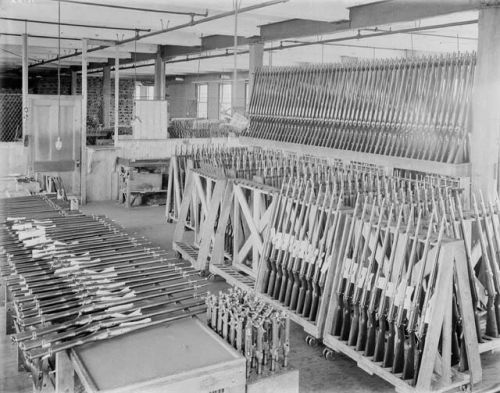 Ross rifles being manufactured and arsenaled during WWI.