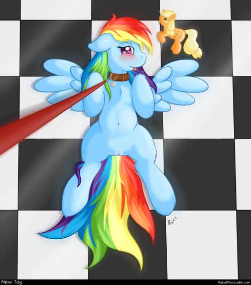 My part of the art trade with  Since Smitty loves his Dashie on a leash, that’s exactly what he gets. And he even bought her an AJ toy, awwww. Clean version on my DeviantArt. 