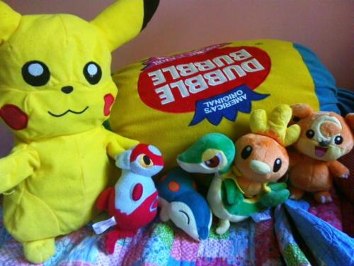 so I visited Nintendo World in NYC and got 4 new Pokemon dollsthey are the four in the middle :&gt; 