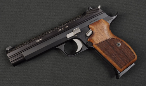gunrunnerhell:  SIG P210 Legend Limited Edition A remake of the famous P210 pistol, these are made in Germany by SIG, although originally they were produced in Switzerland. The design is based on a French handgun. A limited edition of 210 were made to