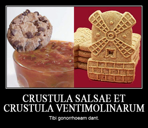 interretialia:CRUSTULA SALSAE ET CRUSTULA VENTIMOLINARUMTibi gonorrhoeam dant.Salsa Cookies and Wind
