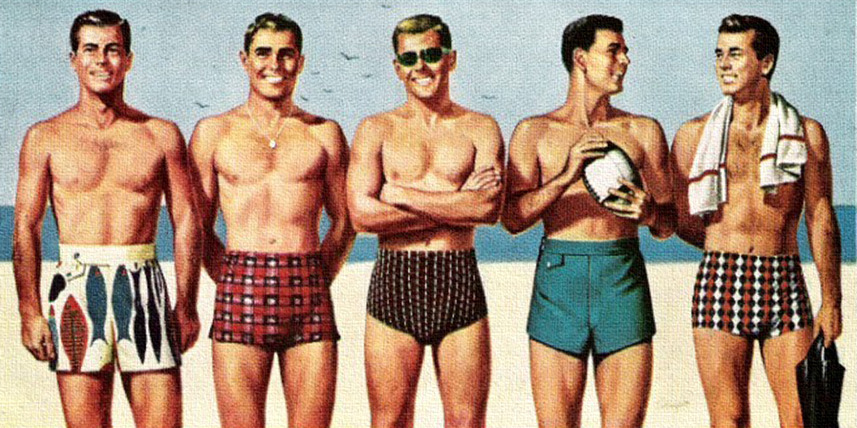 climbing-down-bokor:  theniftyfifties: Catalina Men’s Swimsuits - 1955 advertisement