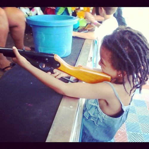 I’ll have to teach her the proper way hold a rifle but she did hit the target on her first try! #instaphoto #thejr'z #shooting #fun  (Taken with Instagram)