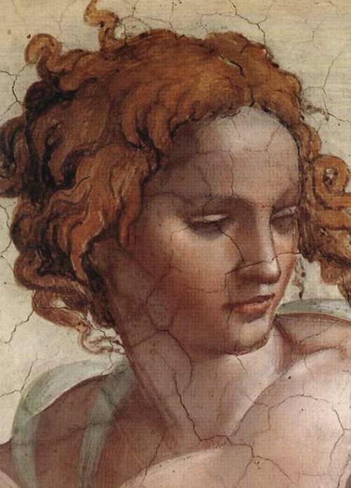 wasbella102:Detail from The Prophet Ezekie fresco — 1508-12,  Sistine Chapel Michelangelo