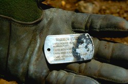 semperannoying:  A dog tag found in the wreckage of a helicopter shot down during Operation Red Wings, where 19 troops died on June 28, 2005. 