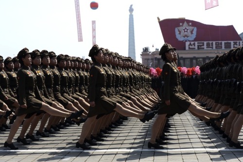 Female soldiers on parade, North Korea.