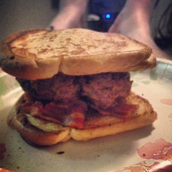 Dinner, bacon grilled cheese burger (Taken