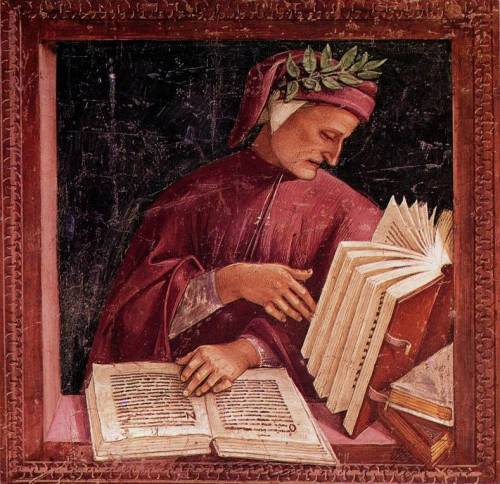 books0977: Dante Alighieri (1499-1502), detail. Fresco. Chapel of San Brizio, Duomo, Orvie