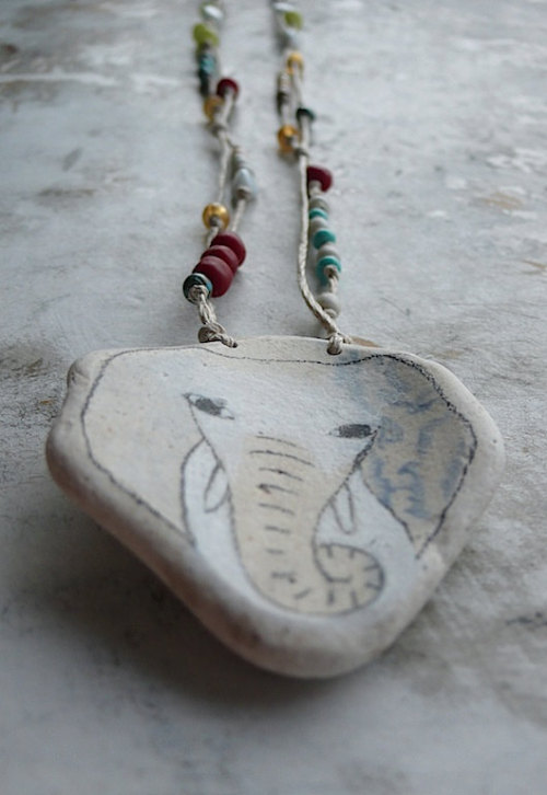 bookspaperscissors:Beach pottery necklaces and art pieces by Lilla Jizo