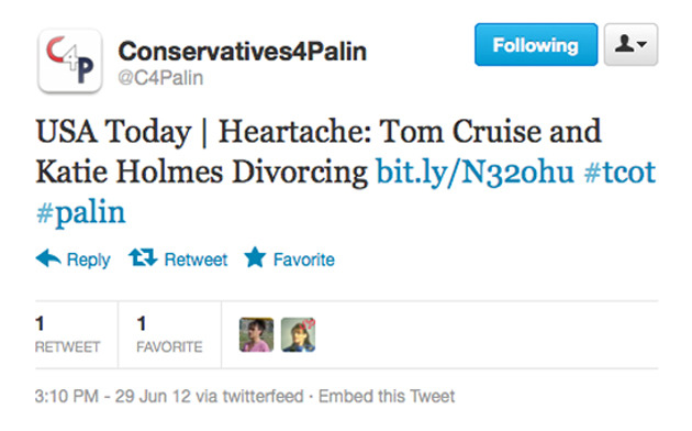 Sarah Palin fans mourn the end of Tom and Katie.