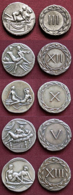 collective-history:  Erotic Roman coins used as tokens for entrance in Roman brothels 