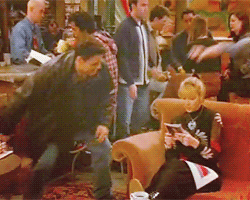 centrlperk:   F.R.I.E.N.D.S Bloopers  take one: LeBlanc falls over take two: LeBlanc looks at floor to make sure he doesn’t trip and they burst into laughter take three: the chair falls over take four: Matthew can’t resist to ruin the scene at least