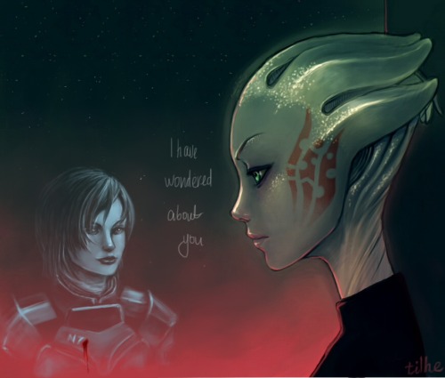 tilhe:  Was thinking the other day what Shepard and Liara’s daughter would look like. I have seen lots of art of her as an adorable baby, so I decided to go with a little more grown up one. 