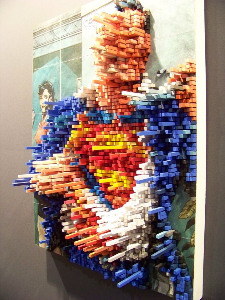 ianbrooks:  Pixelated Superman Sculpture Perspective and pixels come together to
