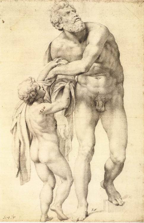 lyghtmylife:  DANIELE da Volterra [Italian Mannerist Painter and Sculptor, 1509-1566] Aeneas with a Boy1553-56Black chalk, 522 x 350 mmGraphische Sammlung Albertina, Vienna 