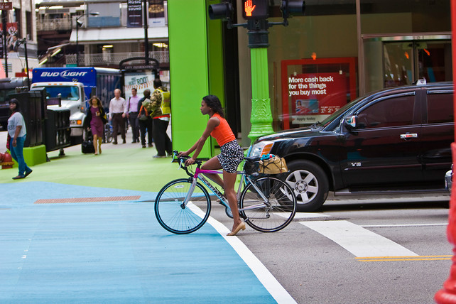 “ A Landmark Chicago Intersection, Reborn With 76K Square Feet of Vinyl By Kelsey Campbell-Dollaghan, fastcodesign.com
The city of broad shoulders gets a dash of color. Several thousand dashes, actually.
”