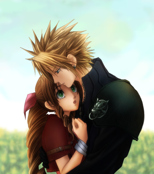 Porn photo aerithbunny:  Cloud and Aerith, artist:  unknown