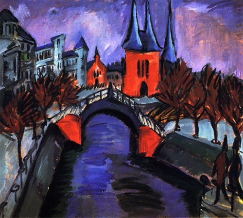 in-quo-totum-continetur:  peira:Ernst Ludwig Kirchner:  Rotes Elisabethufer, Berlin (1912) via The Athenaeum 