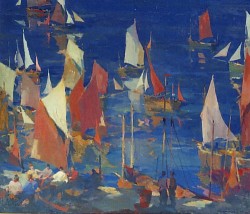 painterlokistudios:  “Tapestry of Sails” 28” x 32” Oil on Board Armin Hansen 