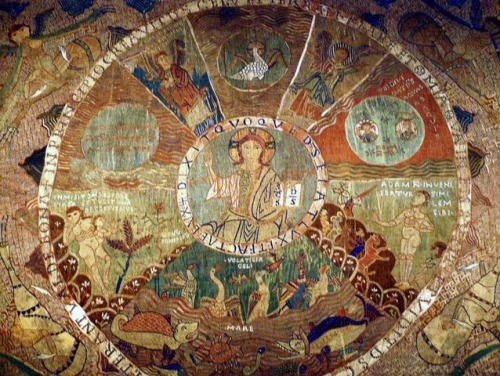 Creation Tapestry, c. 1100. Embroidered in wool and linen on a wool background, 12&rsquo; x 15&a