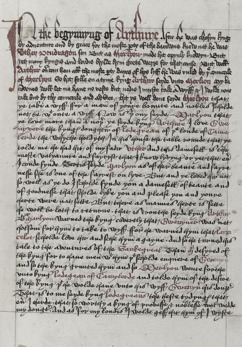 oule-therne: funeral-wreaths: A page from the Winchester Manuscript of Thomas Malory’s Morte d