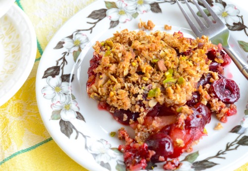 Bing Cherry & Apple Pistachio CrispMy Mom used to make Apple Crisp all the time when we were gro