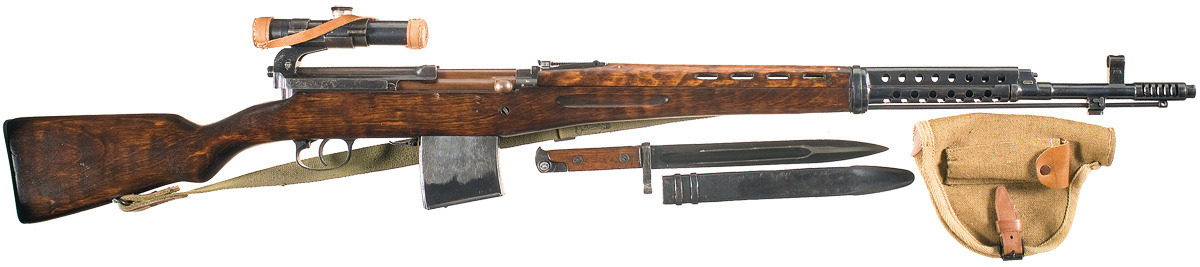 learnosaurusrex:  The Soviet AVS-36 and the SVT-40 battle rifles, chambered in 7.62X54R.