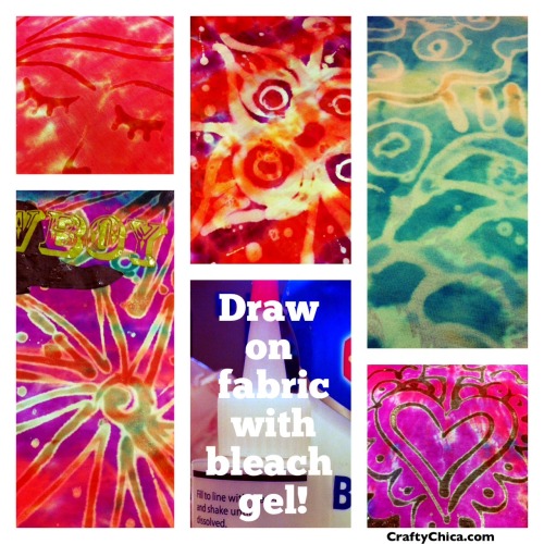 DIY How to Draw on Fabrics with Bleach Gel After Dyeing Tutorial from The Crafty Chica here. *For an