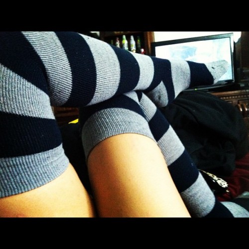 theshitwealllove: It’s that kinda night. Thigh high socks. #thighhighsocks #hollister #socks #