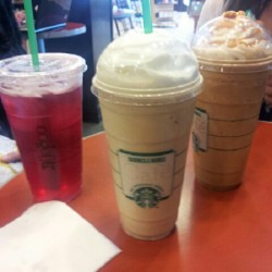 Passion tea, chai tea frap, and Carmel frap.