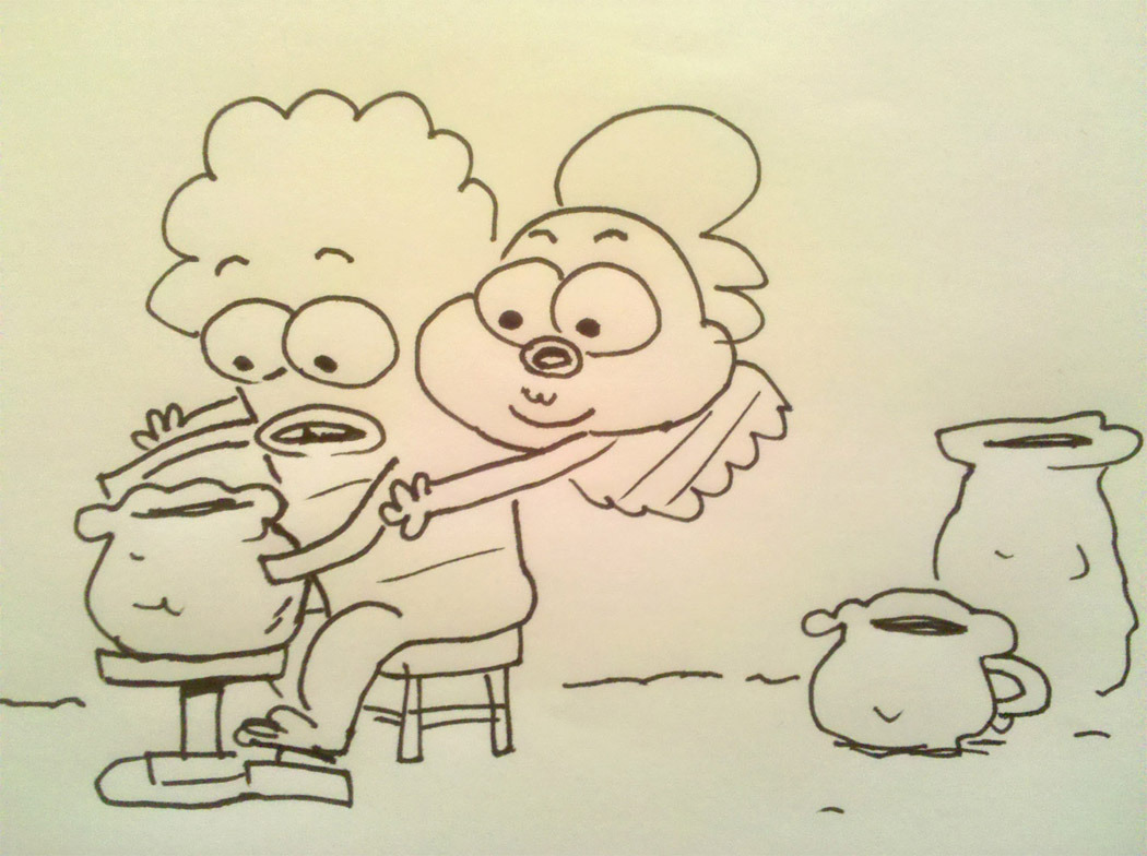 Just a drawing of Milo and Oscar making beautiful pottery together.