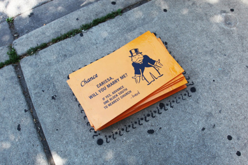 archiemcphee:  While walking in the Chicago neighborhood of Logan Square Christopher of Colossal happened upon an enormous stack of Monopoly ‘Chance’ cards. After some diligent sleuthing he figured out that the cards were part of an awesome interactive