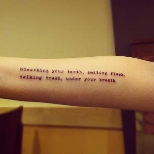 fuckyeahtattoos:  For all of you Broken Social Scene fans, you definitely know which song this line is from. When I first heard this song years back, I remember I couldn’t stop crying, and it still does make me cry at times. The lyrics might seem simple,