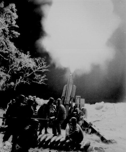 July 4th, 1944, American forces celebrate Independence Day by firing 1,100 gun salute towards German