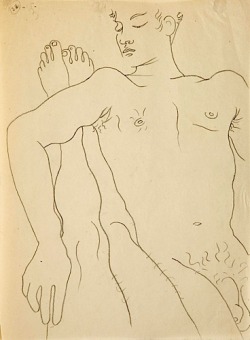 alunmabon:  Drawing by Jean Cocteau, illustrating Jean Genet’s Querelle de Brest 