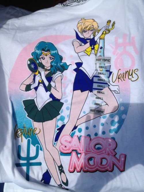 dollybunny:  amuletmoon:  Brand new Sailor Moon shirt from Hot Topic. It has Sailor Neptune & Uranus on it! AAAAHHHH!!! So much love~ ♥♥♥  This is actually really cute looking ♥. I’d love to have this!   omg I need this in my life. 