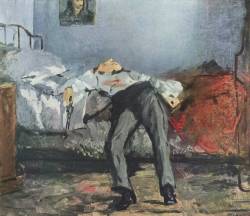 oneinch:  Le Suicidé by Édouard Manet (completed between 1877 and 1881)  spararsi al cuore per non rovinarsi la faccia