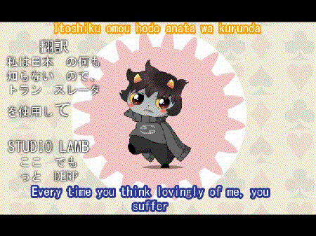 mechipenccils:  roachpatrol:  jumpingjacktrash:  rockpapertheodore:  darkhakao:  Sorry guys for the ugly quality! I don’t know how to make gifs from videos ;u;UAnyway, got the kawaii chibi Karkat dancing!Don’t you love this ending? heh sugoi.  God