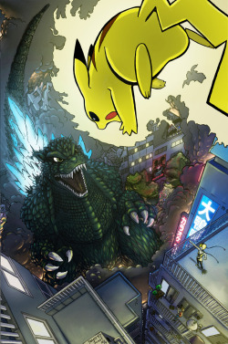dotcore:  Godzilla vs Pikachu.by Jared P.