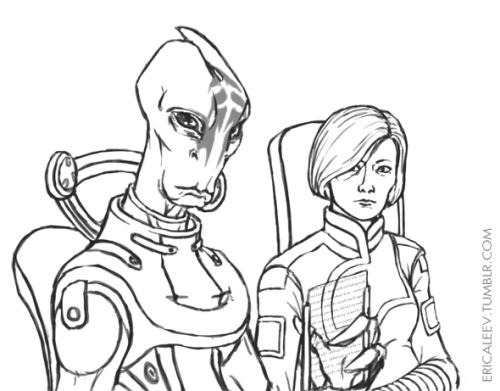 ericaleev: Mordin and Dr. Chakwas get to give the rest of the Normandy crew examinations. Purely for