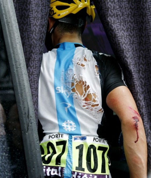 fuckyeahcycling: Team Sky’s Richie Porte is seen after the end of the 207,5 km and sixth 