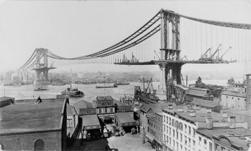 Manhattan Bridge under construction, by Irving Underhill, March 1909.