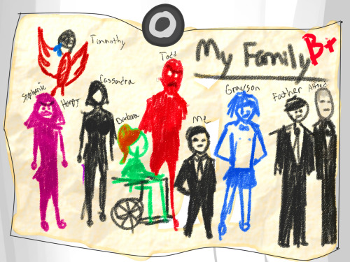 koryandr:Damian’s “My Family” poster got put on the fridgeIs Dick naked save for a bow tie and skirt