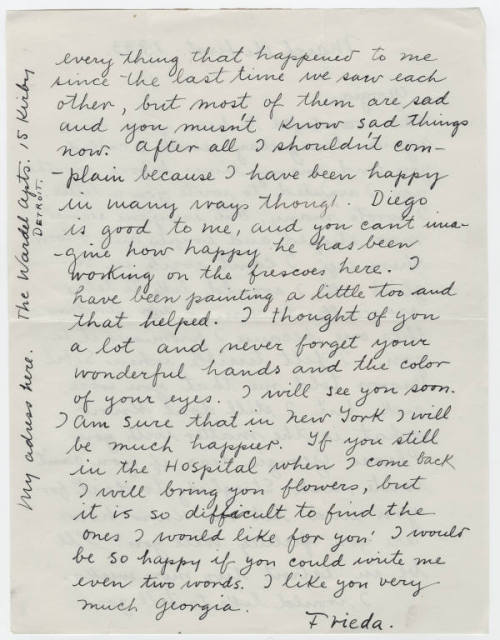 awritersruminations:Frida Kahlo’s letter to Georgia O’Keeffe, 1 March 1933