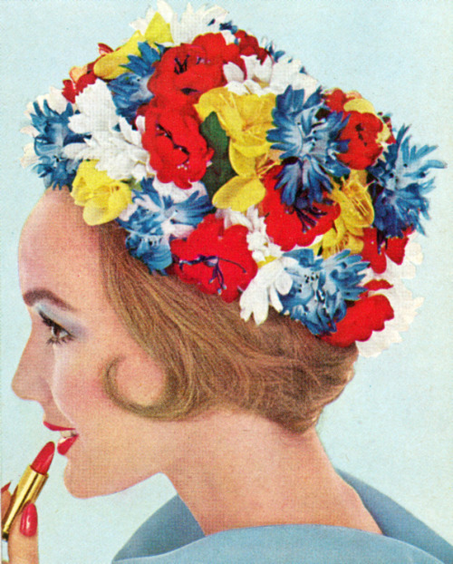 theswinginsixties:  Model wearing a floral hat for Simplicity, 1963. 