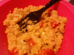 Lemony quinoa with roasted cherry tomatoes and caramelized onions. meow