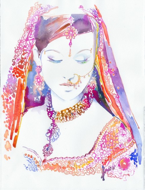 fillmeupwithart:Indian Bride Watercolour