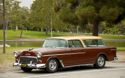 sic56:  1955 Chevrolet Bel Air Nomad with Rally Wheels - gold over metallic brown - fvl —- 001 by Pat Durkin - Orange County, CA on Flickr. 