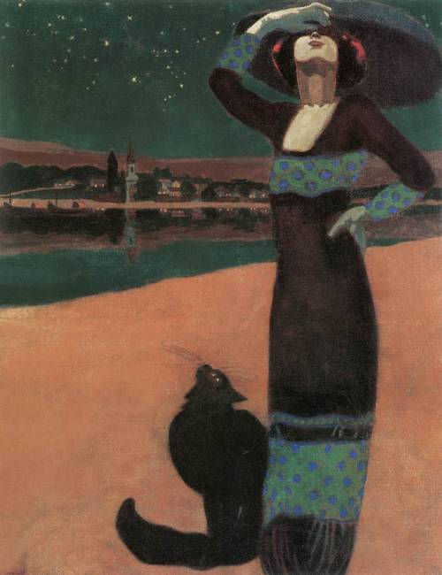 Slim Woman with a Cat, 1913 by Faragó Géza